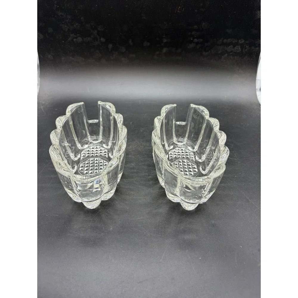 Vintage Clear Pressed Glass Scalloped Spoon & Fork Holder Dish Set of 2